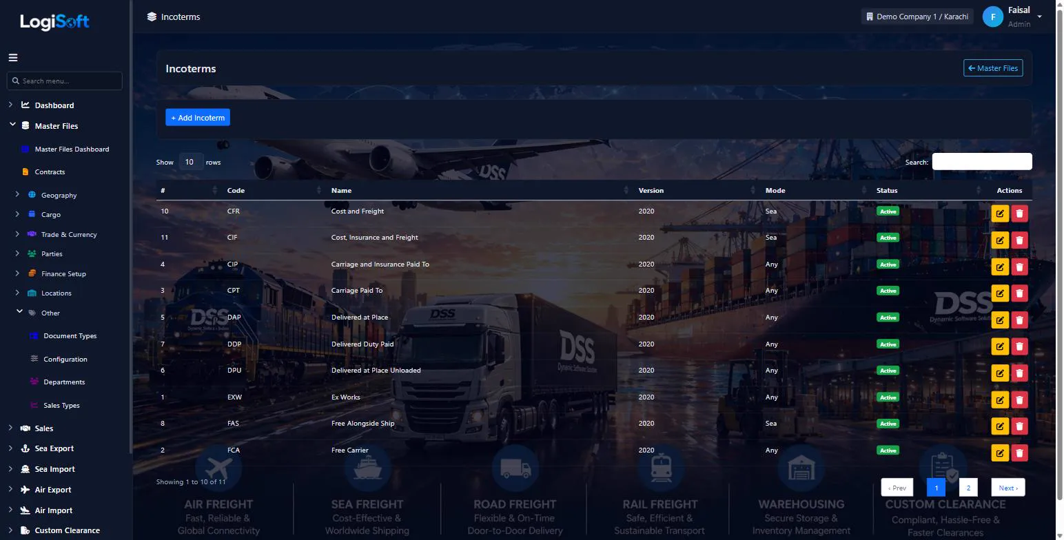 LogiSoft incoterms
