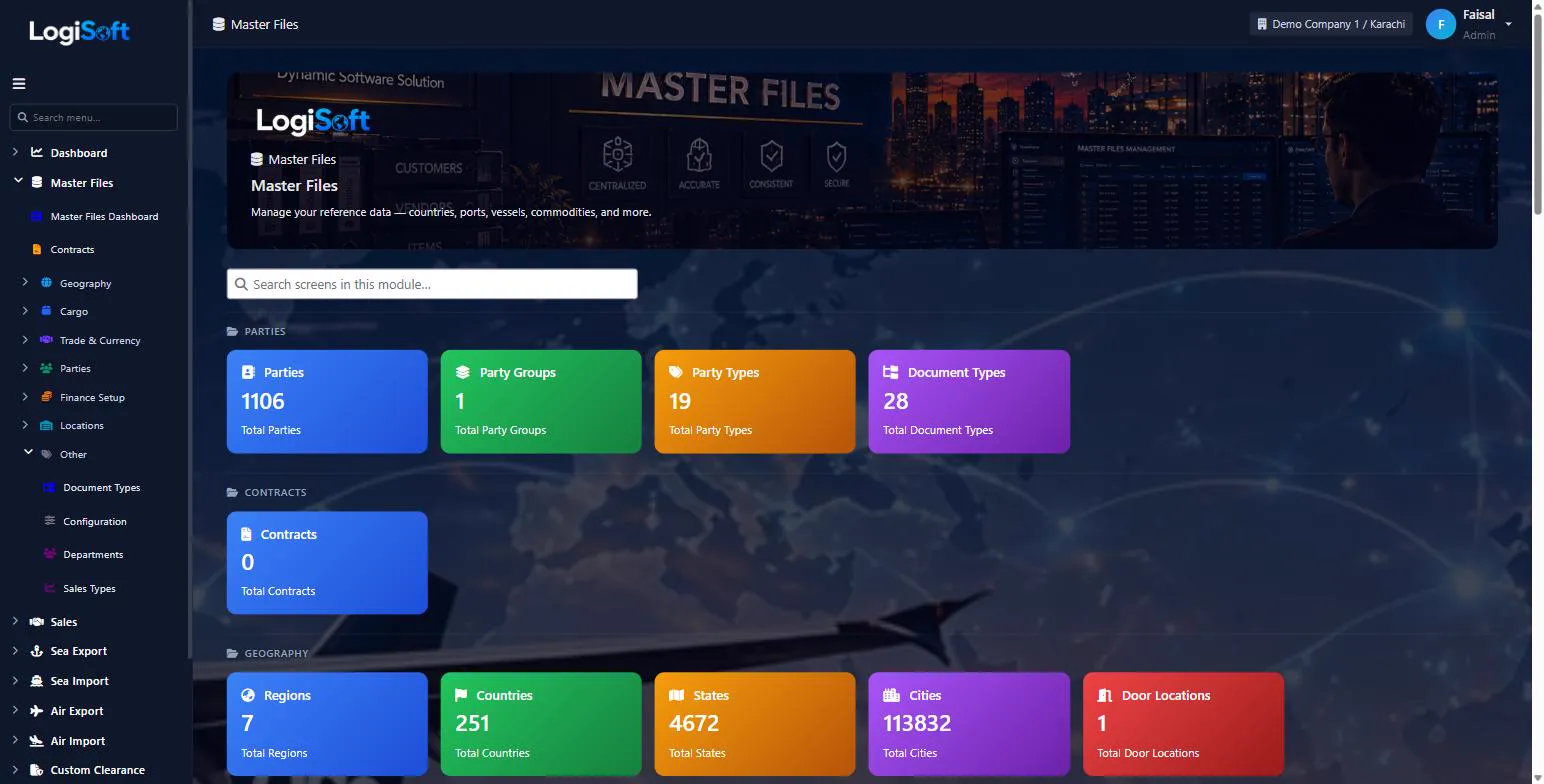 LogiSoft master Files dashboard